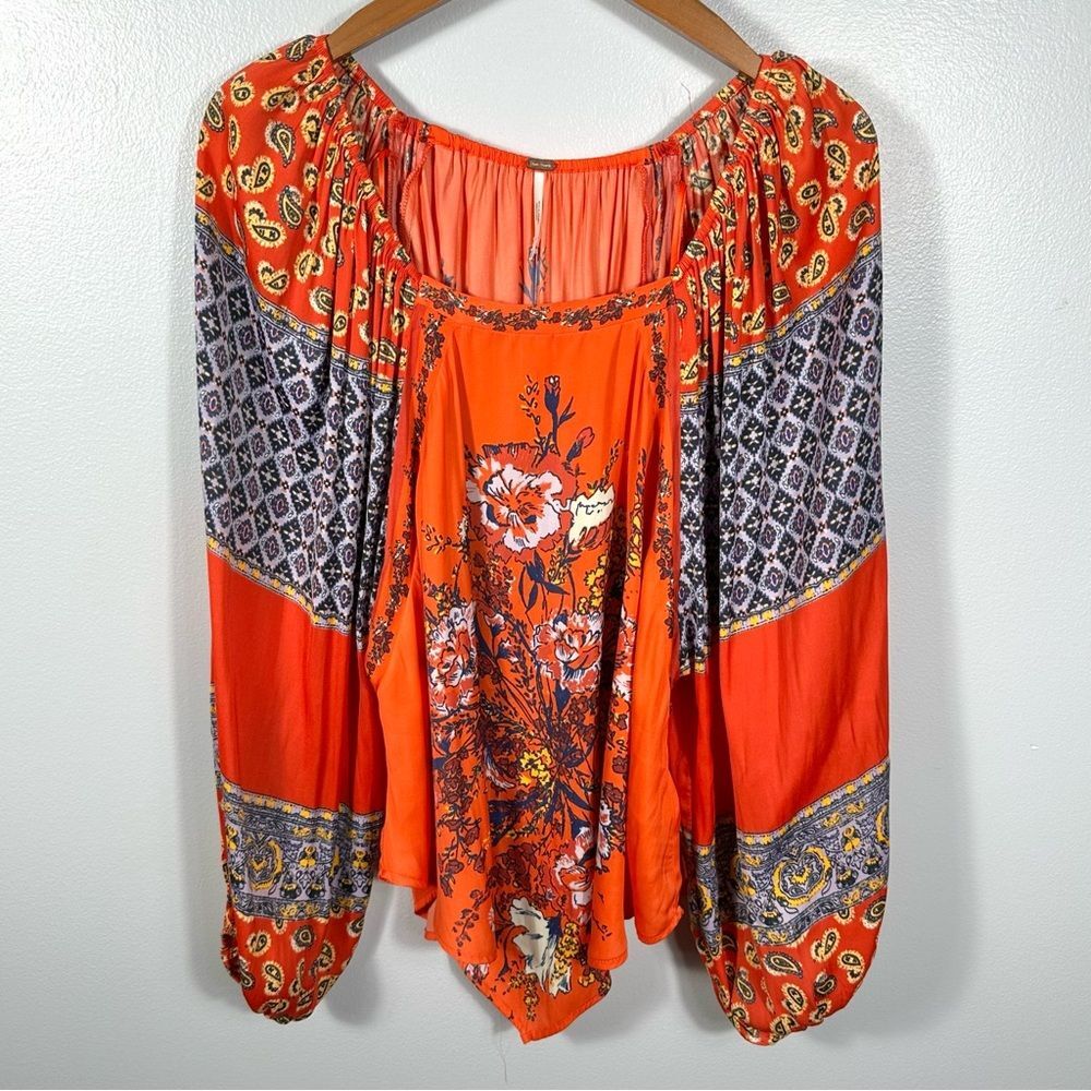 Free People Positano Print Blouse NWT Size XS Cherry Combo Boho Spring Chic - Picture 4 of 15